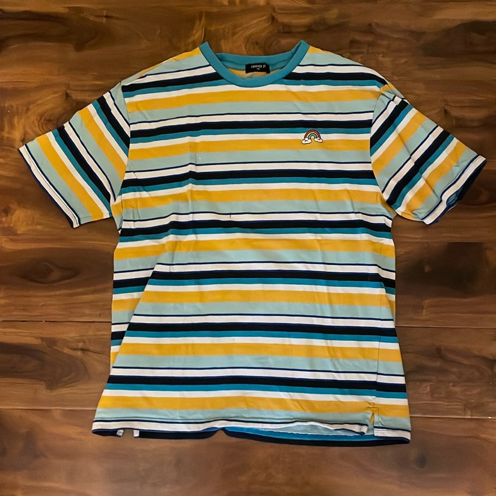 Forever 21 Men’s Blue and Yellow Striped T-Shirt Size S
